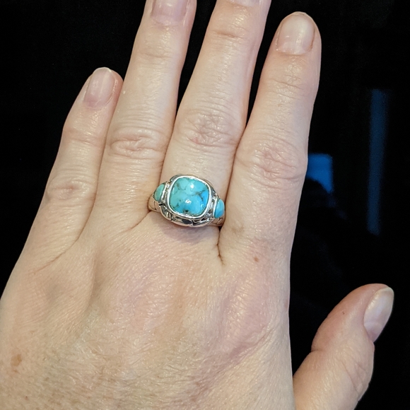 Natural Kingman Turquoise .925 silver ring, size 8 - Picture 3 of 12